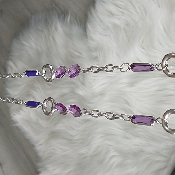 Vintage retro silver tone purple enamel transparent beaded necklace - Picture 5 of 9